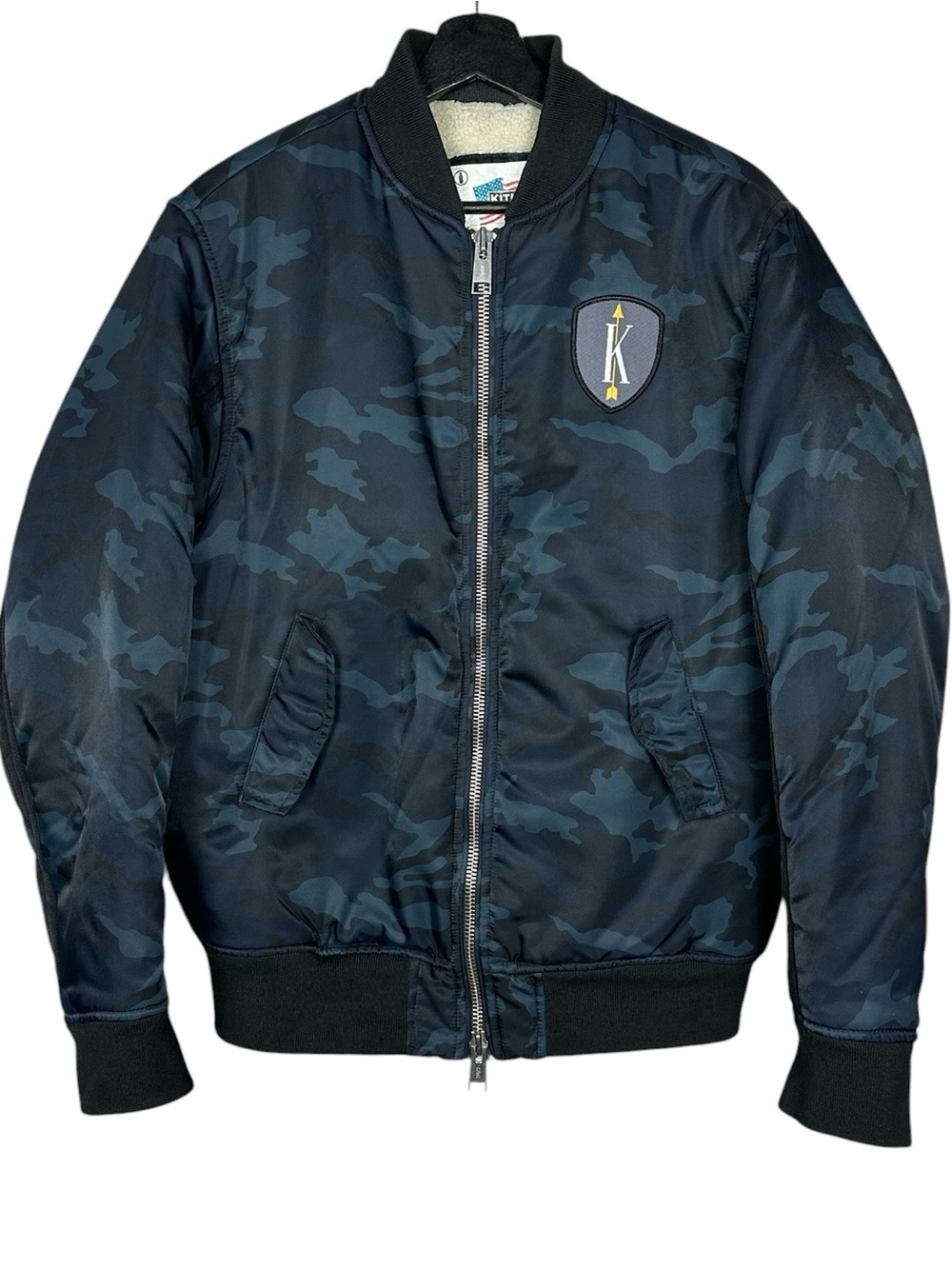 KITH Winfield Bomber Jacket Blue Woodland Camo Sherpa Lined Mens Size Medium